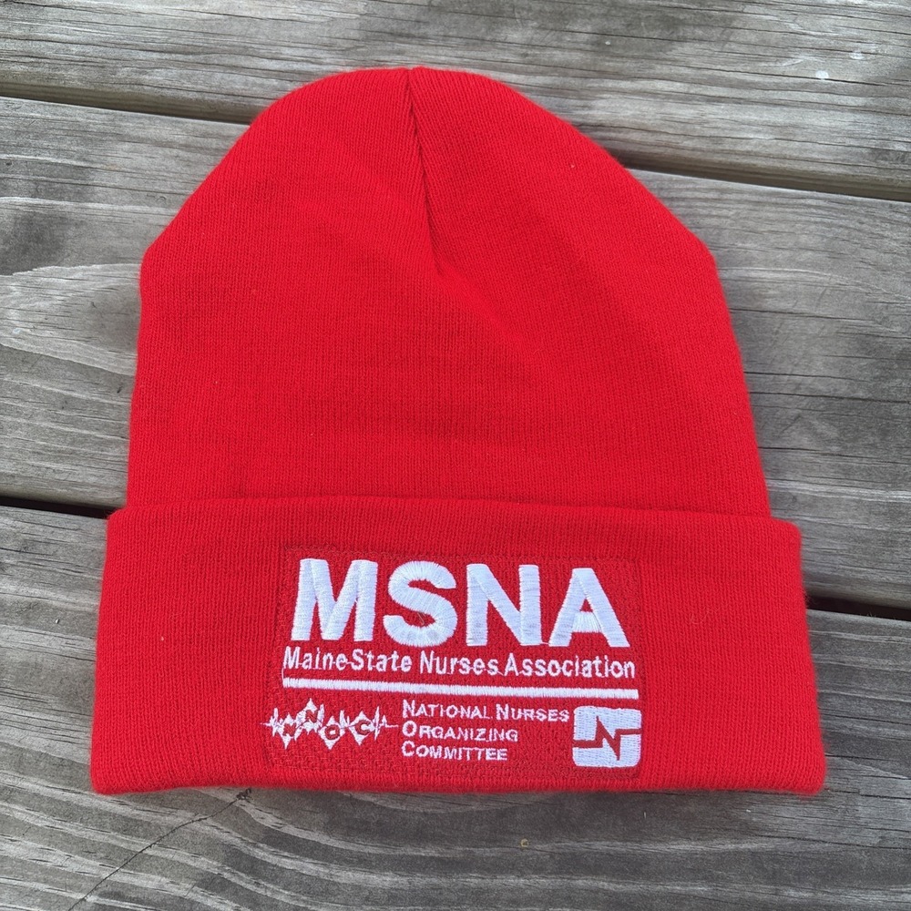 MSNA Maine State Nurses Association red Acrylic Beanie Hat Cap Knit